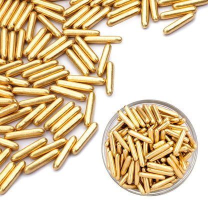 Dazzjoy Gold Rods Sprinkles, Edible Sugar Sprinkles, 120g/4.23oz, Cupcake Toppers, Cake Decorations, Ice Cream, Wedding Party Valentines Easter Supplies