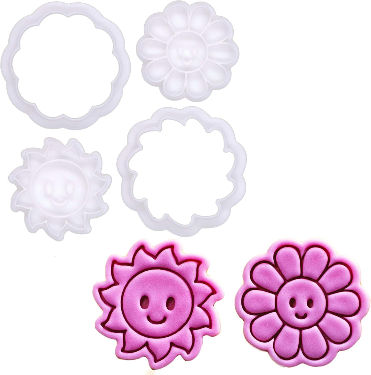 Bakerlogy Happy Days - Mini 2" Cookie Cutter & Stamp Set - Happy Daisy & Happy Sun Design for Easter, Summer & Spring Cookies