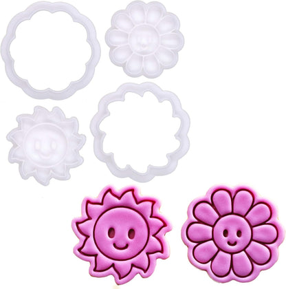 Bakerlogy Happy Days - Mini 2" Cookie Cutter & Stamp Set - Happy Daisy & Happy Sun Design for Easter, Summer & Spring Cookies