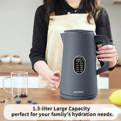 1.5L Electric Kettle Stainless Steel, Double Wall Cool Touch Teapot, Fast Boil,5 Temperature Control, LED Display, Auto Shut-Off, BPA-Free