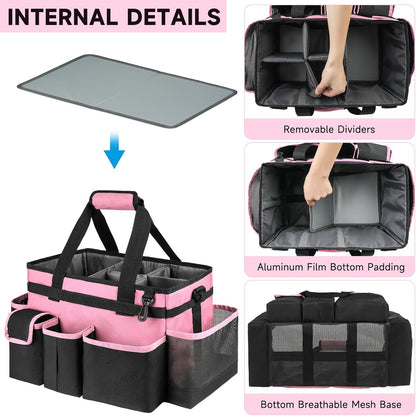 Cleaning Caddy,Large Cleaning Bags for Housekeepers,Cleaning Supplies Organizer with Handle,Pink