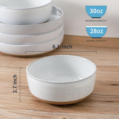 Ceramic Soup Bowls Set of 6,30 Ounce Stoneware Cereal Bowl,Porcelain Nesting Bowls for Oatmeal,Popcorn,Soup,Pasta,Fruit,Housewarming Gift
