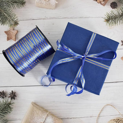 TONIFUL Curling Ribbon-Blue Gold Balloon Curling Ribbons-250 Yards Balloon String for DIY Decor,Gift Wrapping,Ribbons and Bows for Christmas New Year Birthday Gifts Graduation Supplies