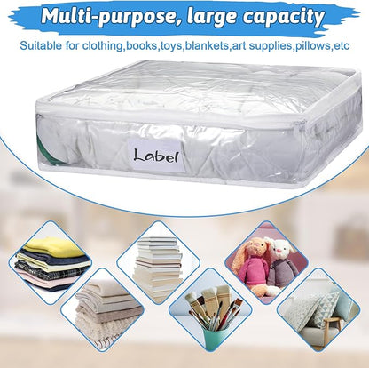 6 Pcs Clear Zippered Storage Bags, Plastic Sweater Storage Bags with Zipper and Label, Clear Vinyl Sweater Bag for Blankets, Linen, Bed Sheet, Pillow, Sweaters