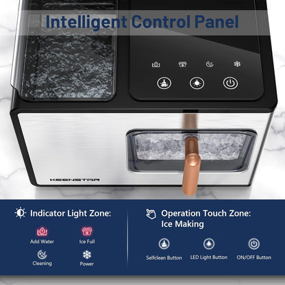 Nugget Ice Maker Countertop, 40lbs/24H, Pebble Ice Maker with Soft Chewable Ice, Self Cleaning Sonic Ice Machine, Stainless Steel w/Touch Screen for Home Office Bar Party- Silver