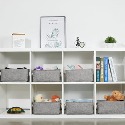 Bidtakay Small Gray Baskets Set of 6 Fabric Storage Bins with Handles 11.8 x 7.8 x 5 inch Collapsible Canvas Organizer Bins Baskets for Organizing Closet Shelf Storage
