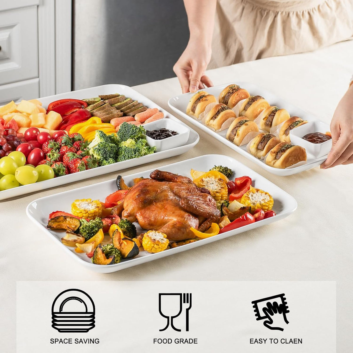 Delling Serving Platter, 18/16/14inch Large Serving Tray, Serving Platters for Snacks, Fruit, Turkey, Dessert