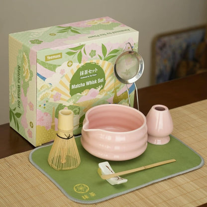 Matcha whisk Set,7 Pcs Matcha Making Kit with whisk Whisk, Ceramic Bowl, Sifter, Scoop, Holder, Stand