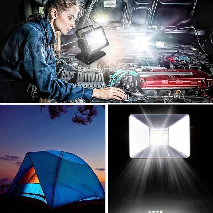 OYOCO 15W Work Light with Magnetic Base,LED Flood Light,180° Rotatable,Waterproof Spotlights, 3 Light Modes,6.5 Runtime-Hands Free for Construction,Car Repair,Camping,Emergency