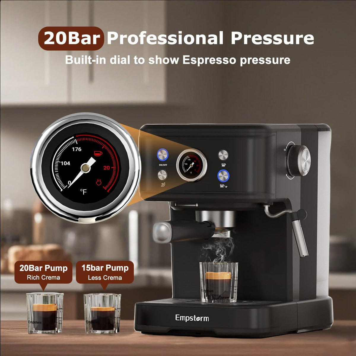 2in1 20 Bar Espresso Machine with Milk Frother, Coffee Latte Cappuccino Maker for Home, Coffee Machine Suitable for Coffee Powder/Capsules