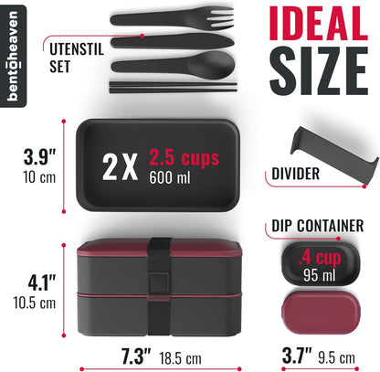 Bentoheaven Premium Bento Box Adult Lunch Box with Compartments for Women & Men, Set of Utensil & Chopsticks & Dip Container, Cute Japanese Kids Bento Lunch Box, Microwavable (Very Berry)