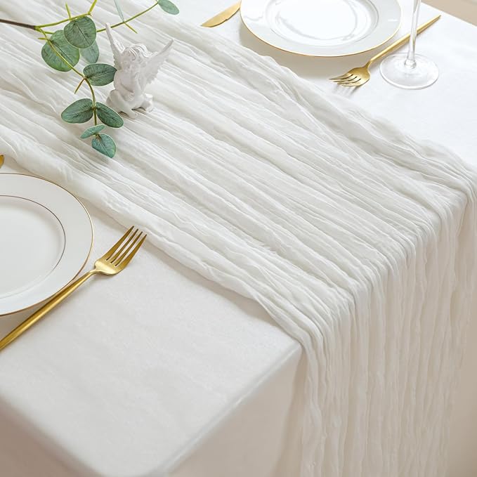 Sioloc Ivory White Cream Cheesecloth Table Runner 120'' x 35'', Spring Easter Decor Soft Gauze Boho Wedding Table Decor for 10ft Table Birthday Party, Baby Shower, Bridal Shower, Home & Event Decor
