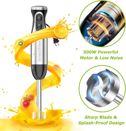 Bonsenkitchen Immersion Blender with Food Processor, 20 Speeds &amp; Turbo Mode | 4-in-1 Emulsion Hand Blender, Egg Whisk, 24 oz Beaker &amp; Chopper Bowl, Portable Hand Mixer for Smoothie, Soup, Baby Food