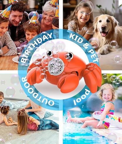 Bubble Machine - 360° Crawling Crab, Auto Obstacle Avoidance, USB-C Rechargeable, LED & Music - Tummy Time Toys for Infant, Toddlers, Kids, Boys, Girls - Gifts for Easter, Outdoor, Birthday, Parties