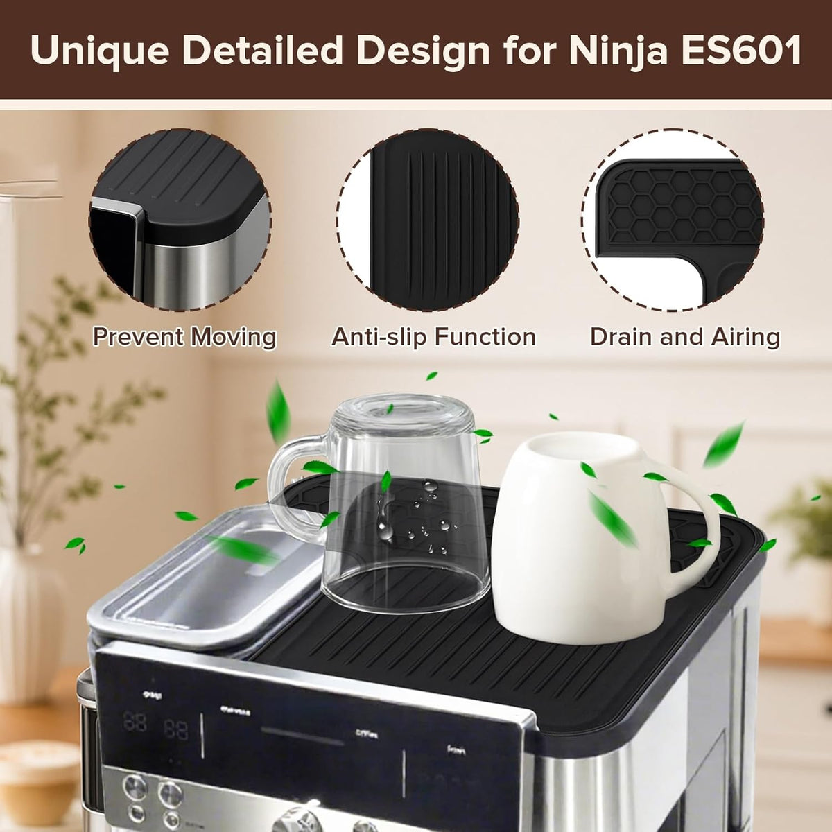 Top Mat for Ninja Luxe Cafe Espresso Machine ES601, Protects Top Surface, Anti-scratch, Easy to Clean, Waterproof, Heat Resistant, Non-Slip Silicone Coffee Machine Mat for Ninja Luxe Cafe Accessories