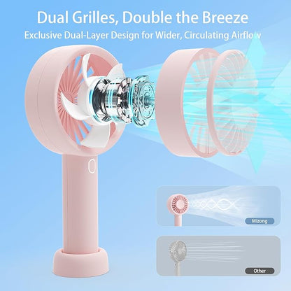 Mini Fan Portable Handheld Fan USB Rechargeable Personal Fan with Base 10H Long Lasting Battery Mini Pocket Cooling Fan for Desktop Travel Outdoor Vacation Concert Lash Makeup Use