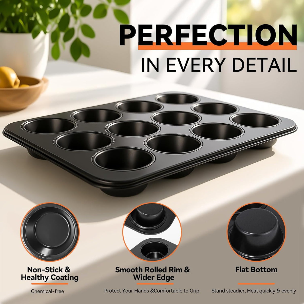 Yoehka 2 Pack Muffin Pan for Baking, Nonstick Cupcake Pan Set, Standard 12-Cups Muffin Tin for Baking Cupcakes & Mini Pies