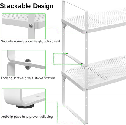 Expandable Cabinet Storage Shelf Stackable Organizer Rack for Kitchen Bathroom Pantry Spice Cupboard Coffee Countertop Home Office Desk Heavy Duty Nonslip White Small 2 Packs
