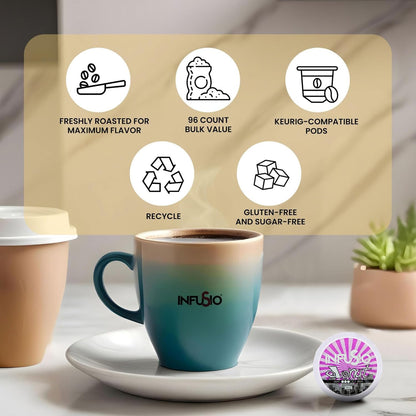 InfuSio Coffee Pods 96 Count Donut Blend Medium Roast Single serve Coffee pods for Keurig K Cups Brewers