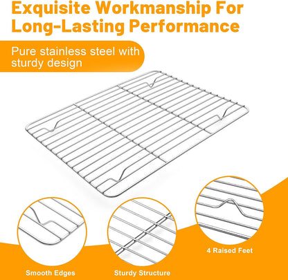 TeamFar Cooling Rack, 11.7” x 9” Stainless Steel Wire Baking Rack, 2PCS | for Cooking Roasting Grilling, Fit for Oven Pan, Oven &amp; Dishwasher Safe, Non-toxic &amp; Heavy-Duty