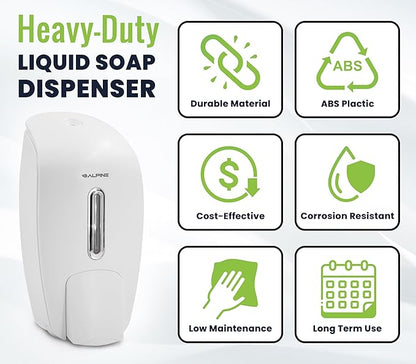Alpine Manual Soap Dispenser Wall Mount - Commercial Soap Dispenser Wall Mounted for Liquid Soap & Hand Sanitizer in Bathroom, Kitchen, Refillable Large 800 ml Capacity (White)