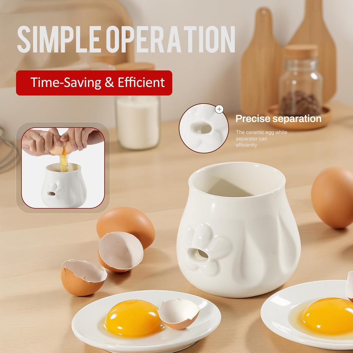 Li&Zhao Egg Yolk Separator, Ceramics Cute Egg Separator White Separator, Practical Household Small Egg Filter Splitter, Suitable for Kitchen Baking Egg Yolk Separator