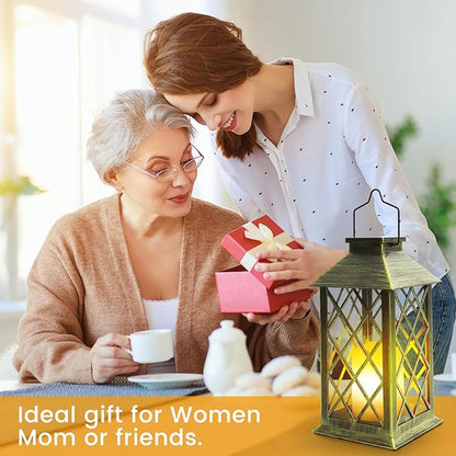 Solar Lantern Outdoor, 2 Pack 14" Waterproof Outdoor Garden Hanging Lanterns ,Flickering Dancing Flame Candle Mission Lights for Outdoor Mothers Day Gifts and Christmas