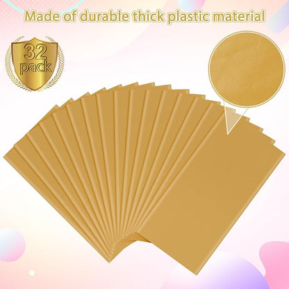 32 Pack Gold Plastic Tablecloth for Rectangle Tables, Premium Decorative Gold Disposable Table Cloths for Parties, Bulk Rectangle Party Table Cover for Birthday, Wedding, Anniversary, 54 x 108 Inch