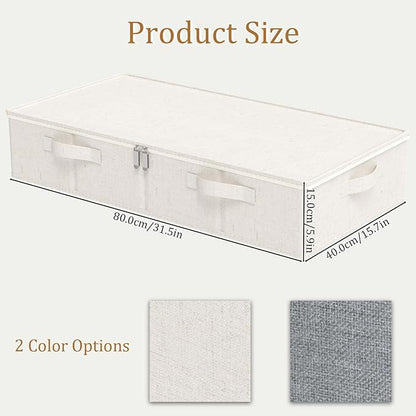 Underbed Storage Bins Drawer, Foldable Under Bed Boxes, Fabric Closet Container with Lid for Organizing Clothes, Sheets, Blankets, Comforter, 31.4x15.7x5.9in, Beige, 3 Pack