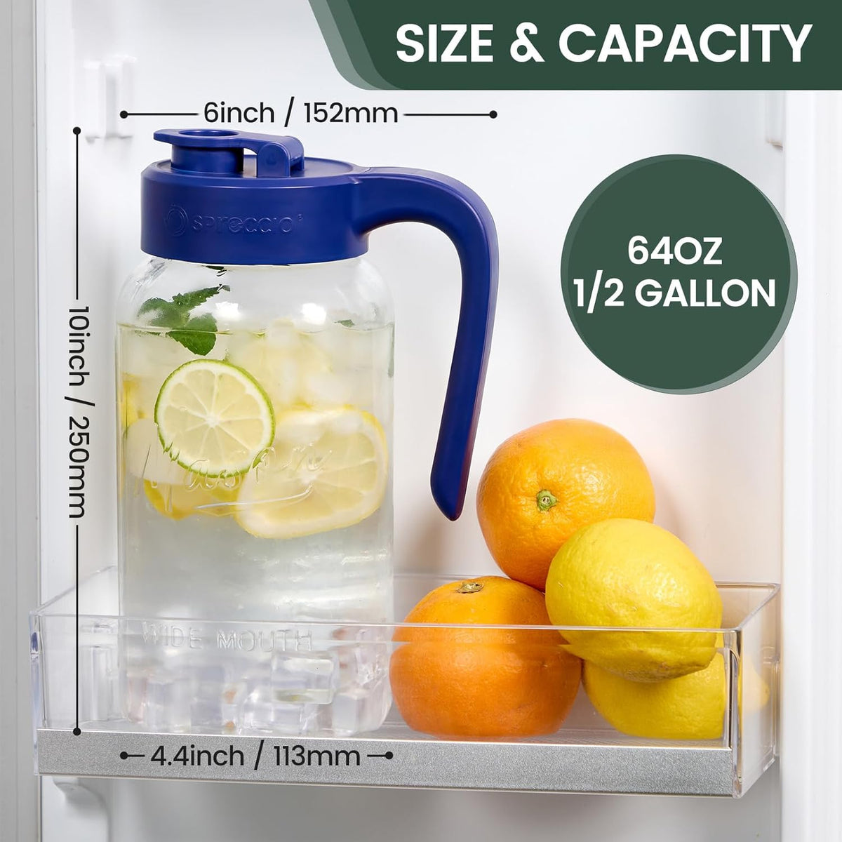 Mason Jar Pitcher - Airtight & Leakproof Glass Pitcher with Lid[set of 2], Perfect for Breastmilk, Cold Brew, and Sun Tea, 2 Quart (64 oz) Mason Jar with Pour Spout Lid