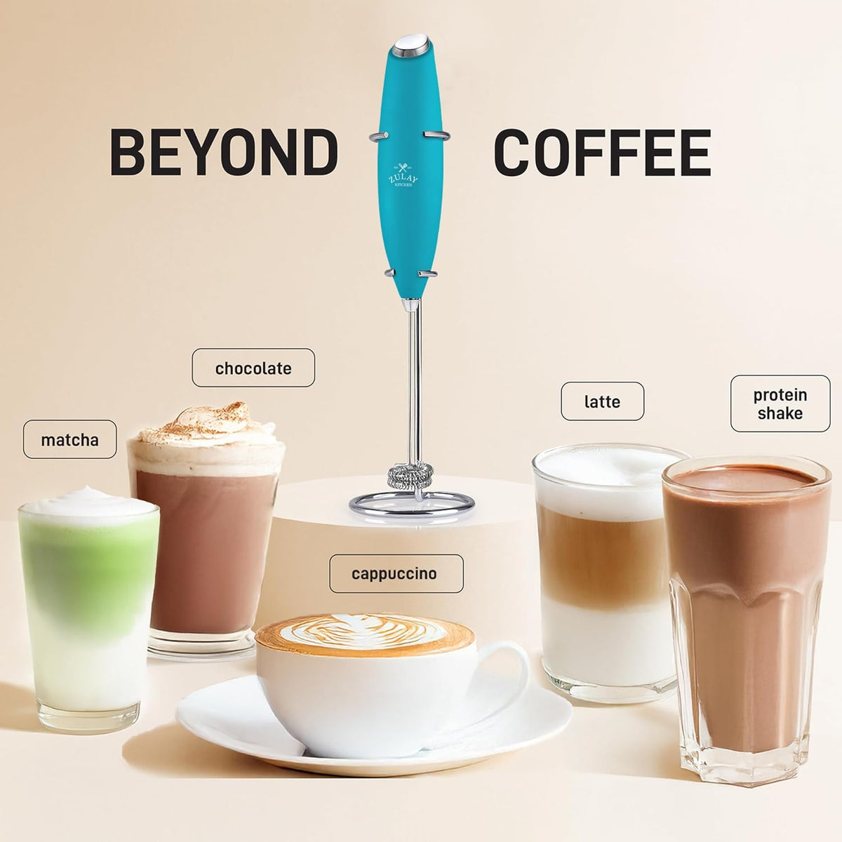 Zulay Double Whisk Milk Frother Handheld Mixer - High Powered Frother For Coffee With Improved Motor - Electric Whisk Drink Mixer For Cappuccino