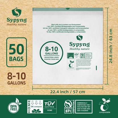 Compostable Kitchen Trash Bags 8-10 Gallon (50-Pack) – Heavy-Duty 1.1 Mil, 100% Biodegradable, ASTM D6400, BPI & OK Compost HOME Certified, Eco-Friendly, Leakproof & Odor Control