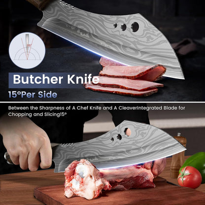 Butcher Knife Set, 3 PCS Kitchen Knife for Meat Cutting, Cleaver, Breaking & Boning Knife