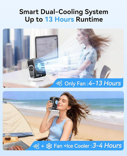 KIMMOO USB Desk Fan for Bedroom, 199 Speeds Turbo Airflow, Portable Fan with Ice Cooling, Digital Display Quiet Table Fan, 270° Rotating Small Rechargeable Battery Desktop Fans for Home Office (Black)