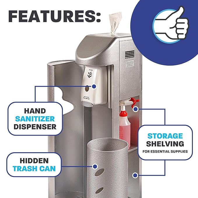 Zogics All-in-One Cleaning Station – Complete Cleaning Station with Wipes Dispenser, Gel Dispenser, Trash Can and Storage, Silver (1 Station)