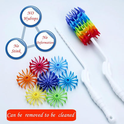 Rayhee Bottle Brush Cleaner-Baby Milk Bottle Cleaner Soft Silicone Bottle Brusher / 360 Degree Rotating Long Handle Brush for Washing Glassware, Cup, Decanter, Narrow Neck Brewing Bottle