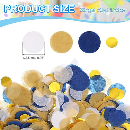 PATIKIL Round Tissue Paper Confetti 1 Inch, Table Confetti Circle Dots for Wedding Birthday Party Balloon Decorations(1.76 oz),White/Blue/Gold
