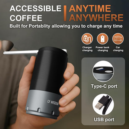 Portable Electric Coffee Grinder, Conical Burr Coffee Grinder – Dual Mode Manual & Electric Grinder Manual with Adjustable Grind Settings