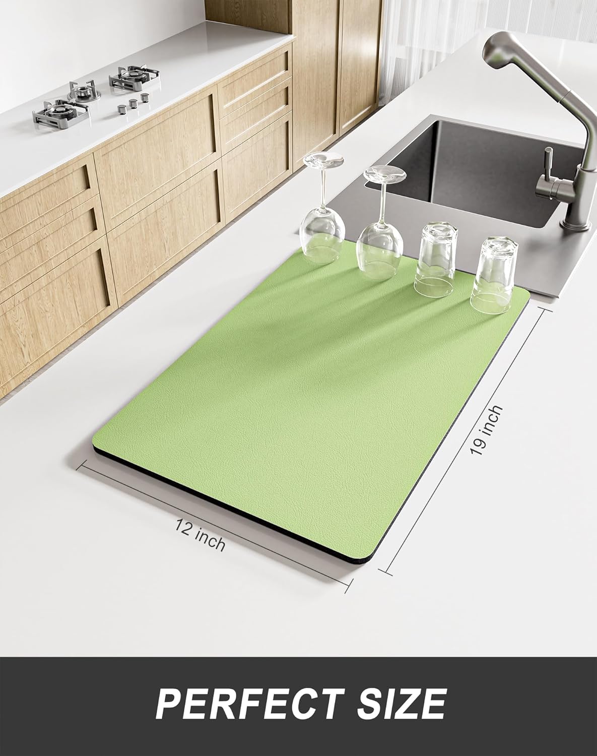 Rnivvi Dish Drying Mat for Kitchen Counter, 12 x 19" Super Absorbent Drainer Pad Easy Clean Dish Rack Pad, Non-Slip Heat Resistant Coffee Bar Mats for Coffee Machine Station Accessories Decor, Green