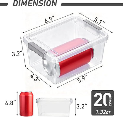 Citylife 1.3 QT 20 Packs Small Storage Bins Plastic Storage Container Stackable Box with Lids for Organizing, Clear White