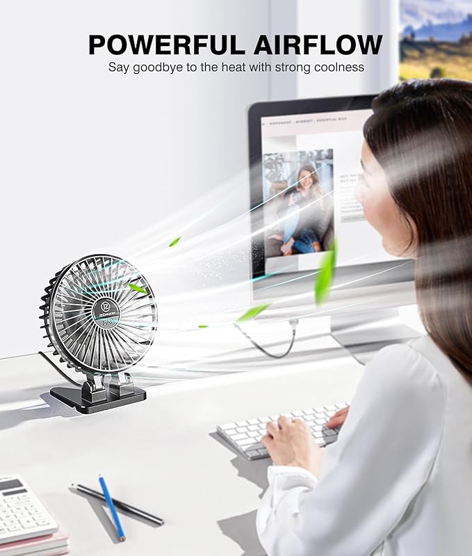 JZCreater USB Desk Fan, Mini Portable, 3 Speeds - Quiet Personal Cooling Fan for Home Desktop Office Travel Bedroom, Deep Black (2Pack)