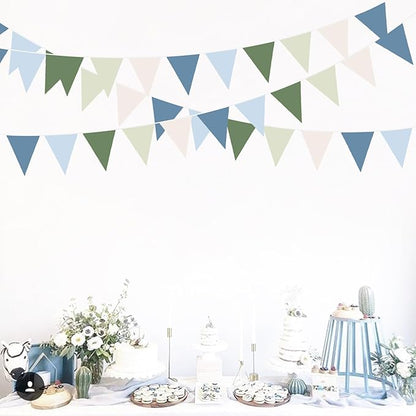 32Ft Blue Green Party Decorations Retro Blue Green Fabric Triangle Banner Flag Banner Pennant Garland Streamers for Graduation Hole in One Wedding Birthday Baby Shower Masters Golf Party Decoration