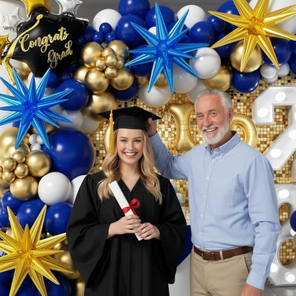 Royal Blue and Gold Graduation Balloons Garland Arch Kit 153Pcs, Graduation Decorations 2026 with Grad Cap, Certificate & Star Foil Balloons for Class of 2026 College High School Prom Supplies