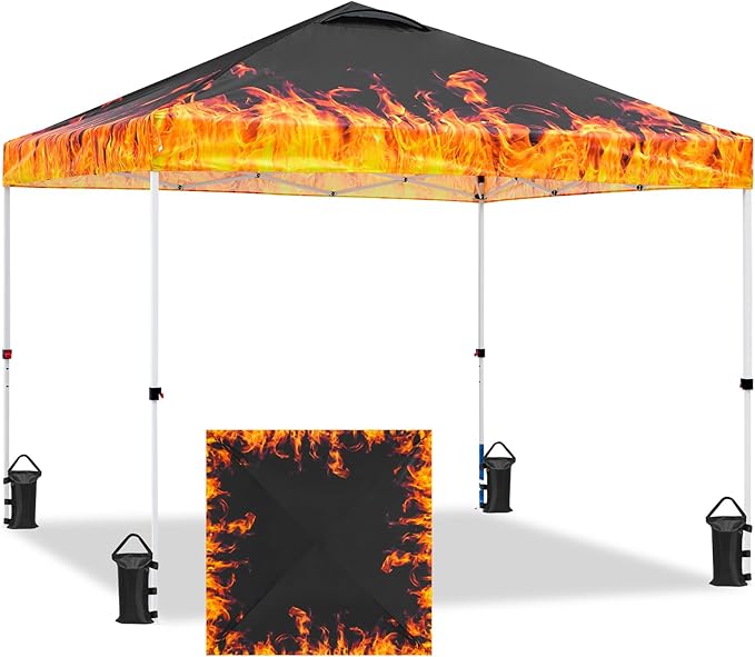 EAGLE PEAK Pop Up Canopy Tent with Wheeled Carry Bag, 8 Stakes, 4 Ropes, 4 Weight Bags, Easy Set Up Tent Canopy, 10x10 ft, 100sqft of Shade, Flame