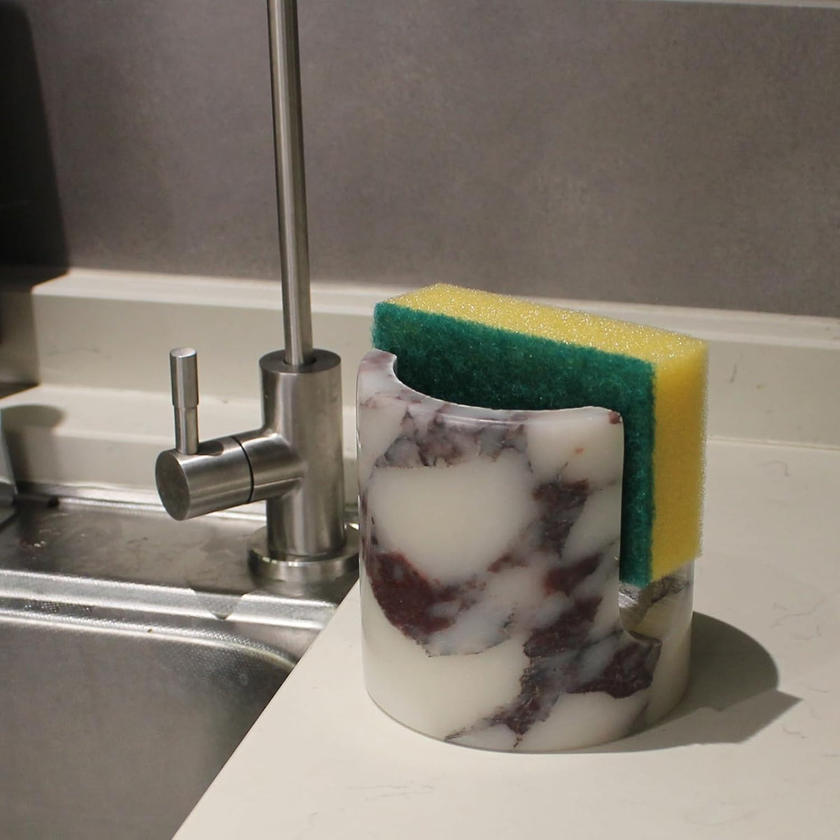 Natural Calacatta Viola Marble Sponge Holder for Kitchen Counter, Drying Rack, Sponge Caddy for Sink Organizer