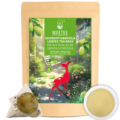WT WEETEE Soursop Leaves Tea Bags 50 Count, Made with 100% Pure Soursop Graviola/Guanabana Leaves, Natural Caffeine-free Herbal Tea, Corn Fiber Tea Bags