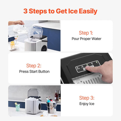 VEVOR Countertop Ice Maker, 9 Cubes Ready in 6 Mins, 26lbs in 24Hrs, Self-Cleaning Portable Ice Maker with Ice Scoop and Basket, Ice Machine with 2 Sizes Bullet Ice for Home Kitchen Office Bar Party