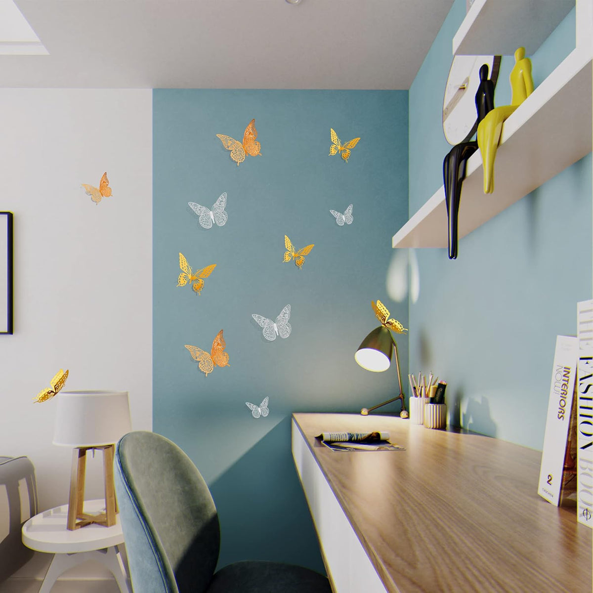 Saoropeb 3D Butterfly Wall Decor, 72 Pcs 3 Styles 3 Sizes, Removable Metallic Wall Decor Sticker Room Mural Decals for Kids Bedroom Nursery Classroom