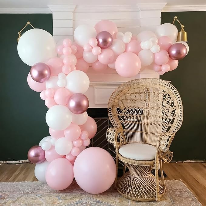 Pink Balloons, 60Pcs Pink and White Balloons, 12in Light Pink Latex Balloons for Girls Baby Shower Birthday Wedding Bridal Shower Decorations