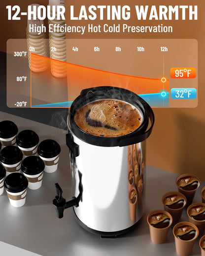 WantJoin Insulated Beverage Dispenser-75 Cup Hot&Cold water Urn for Catering-Stainless Steel Premium 12 L/3.2 Gallon Hot Drink Dispenser with Spigot
